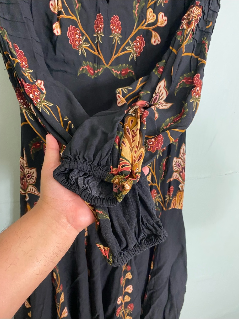 Farm Rio Berry Garden Long Sleeve Pleated Midi Dress Floral Large - Picture 4 of 8